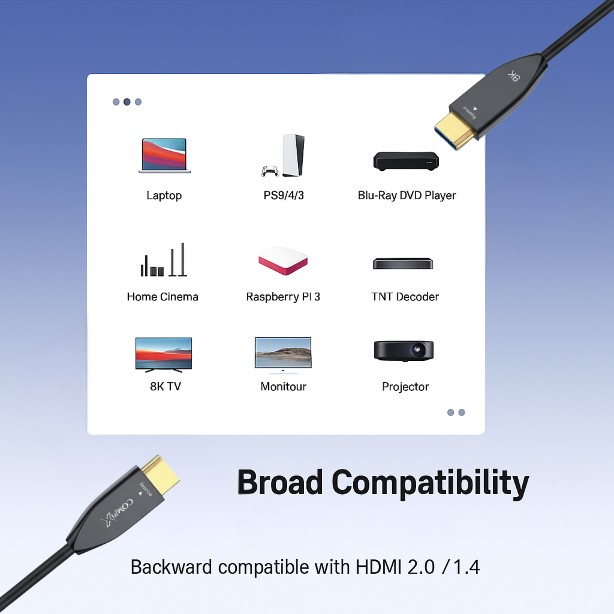 HDMI 2.1 Fiber Optic Cable 50M, High-Speed HDMI Cord 48Gbps, 8K@60Hz, 4K@120/144Hz, Active Optical Supports eARC/Dolby/HDR 10+/HDCP, Compatible with PS5/PS4, Xbox, MacBook Pro, Projector, TV - Image 9