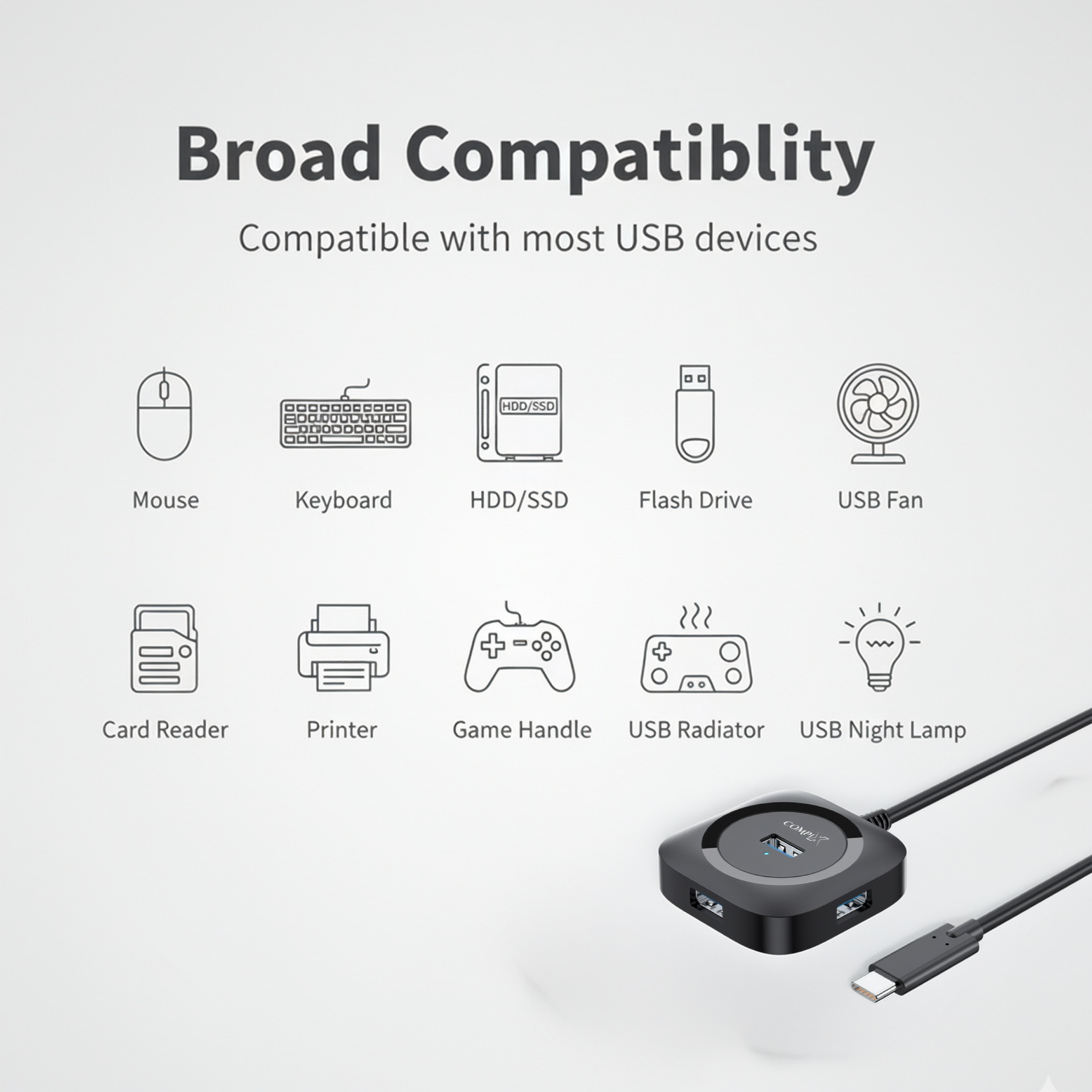 COMPIX USB 3.0 4-Port Hub 5Gbps High-Speed Multiport Adapter with 1m Cable, LED Indicator & Micro-USB Power Input for Laptop, PC, MacBook, PS5 & Smart TV - Image 2