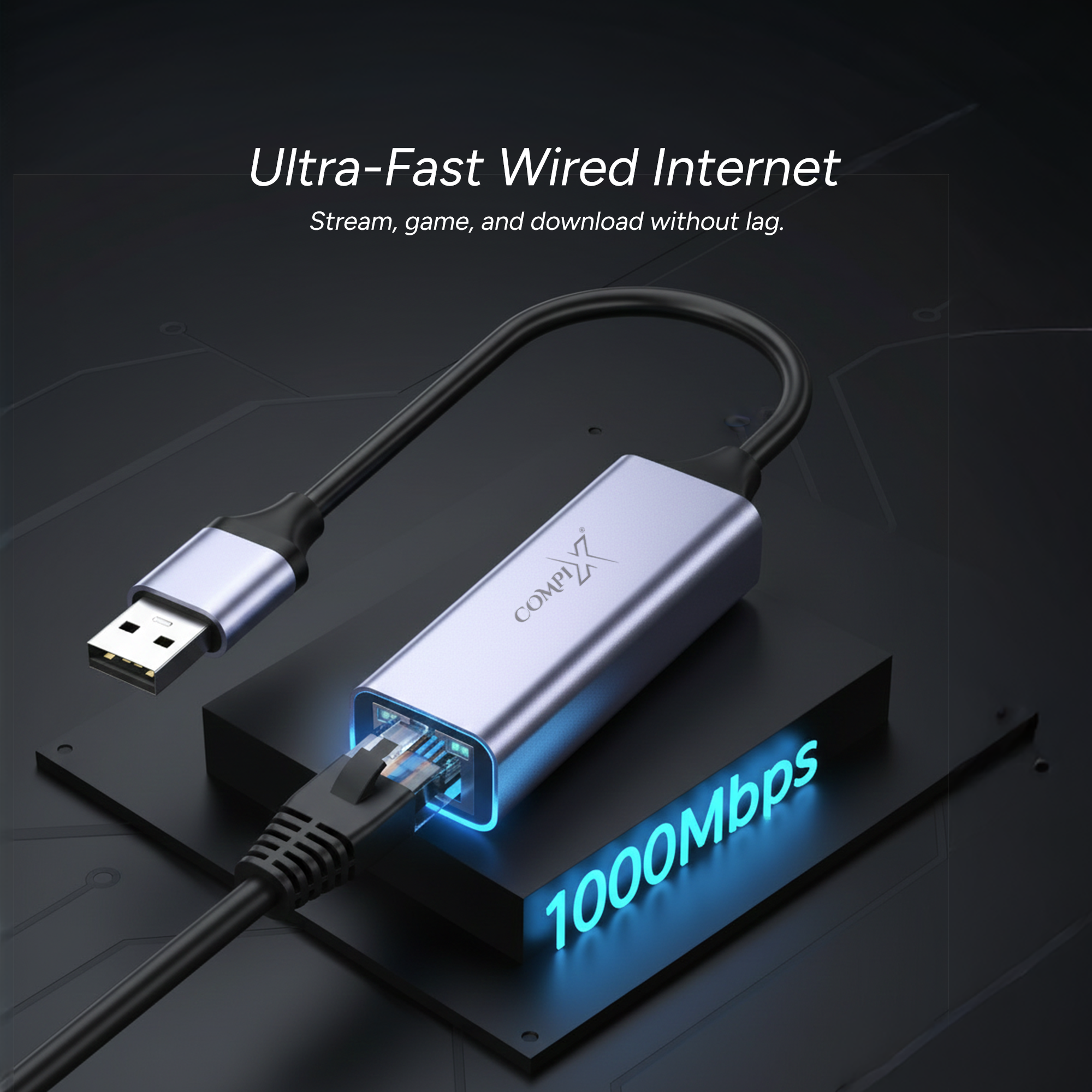 COMPIX USB 3.0 to Ethernet Adapter RJ45 Gigabit 1000Mbps LAN Converter with LED & Aluminium Shell for MacBook, iPad, Windows Laptop, PS5 & Switch - Image 2