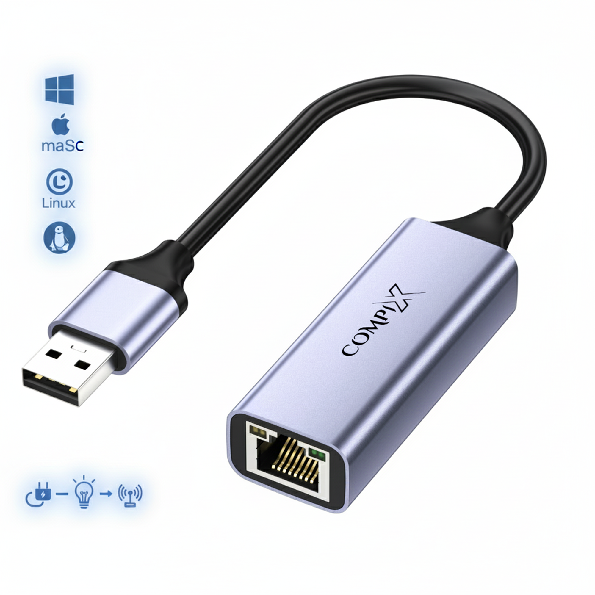 COMPIX USB 3.0 to Ethernet Adapter RJ45 Gigabit 1000Mbps LAN Converter with LED & Aluminium Shell for MacBook, iPad, Windows Laptop, PS5 & Switch - Image 5