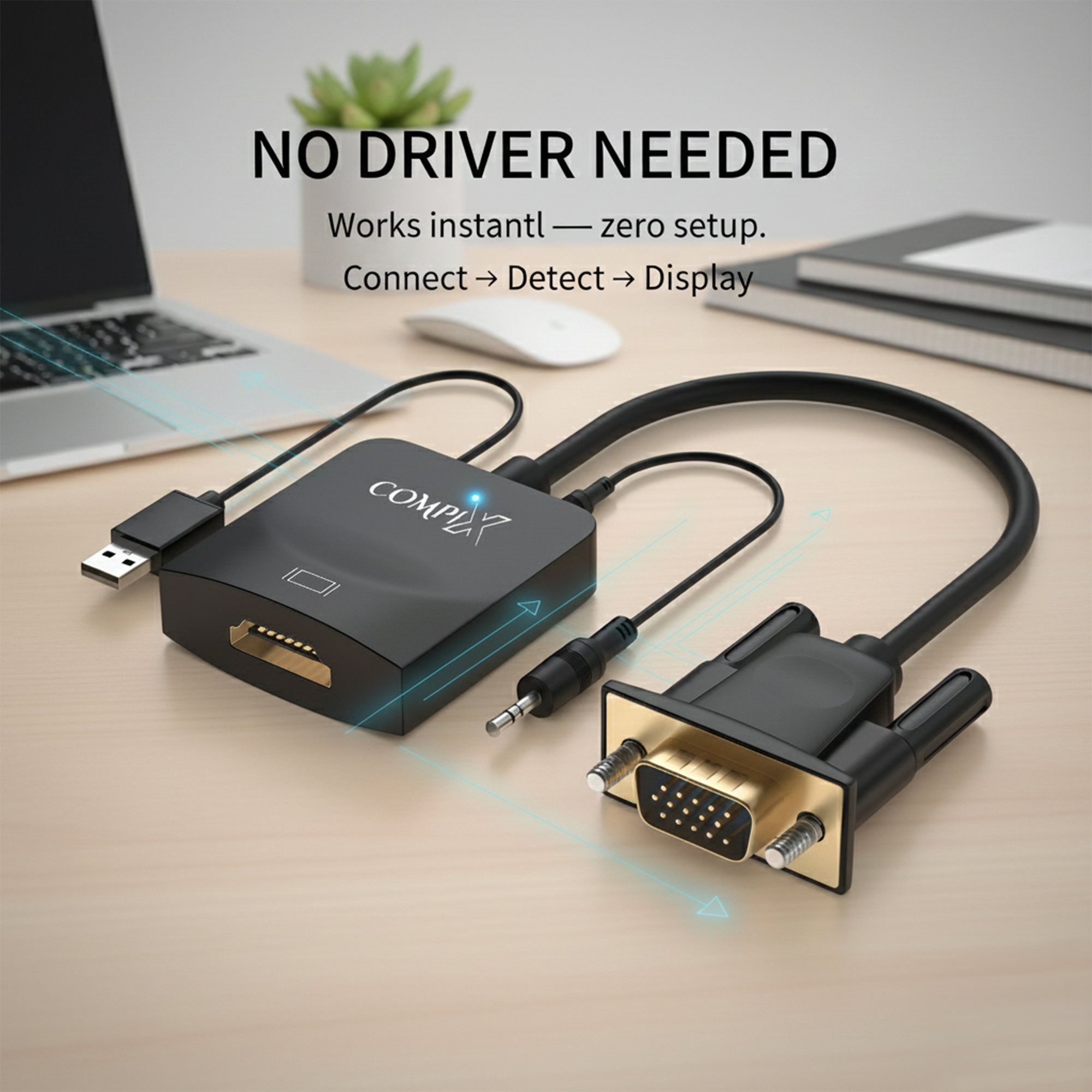 COMPIX VGA to HDMI Converter 1080P 60Hz with Audio & USB Power, VGA to HDMI Adapter with 3.5mm Audio Support for PC, Laptop, Monitor & Projector - Image 5