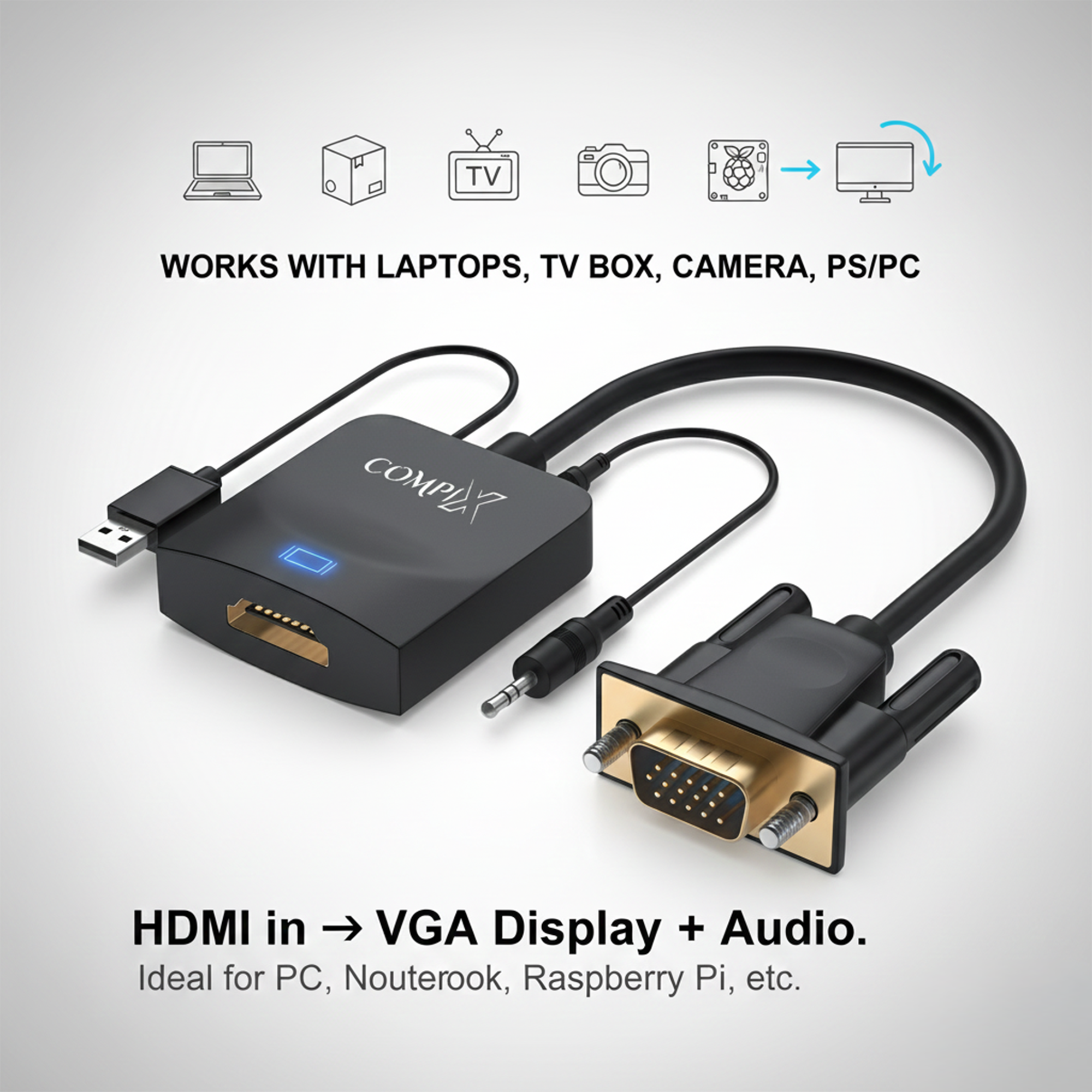 COMPIX VGA to HDMI Converter 1080P 60Hz with Audio & USB Power, VGA to HDMI Adapter with 3.5mm Audio Support for PC, Laptop, Monitor & Projector - Image 4