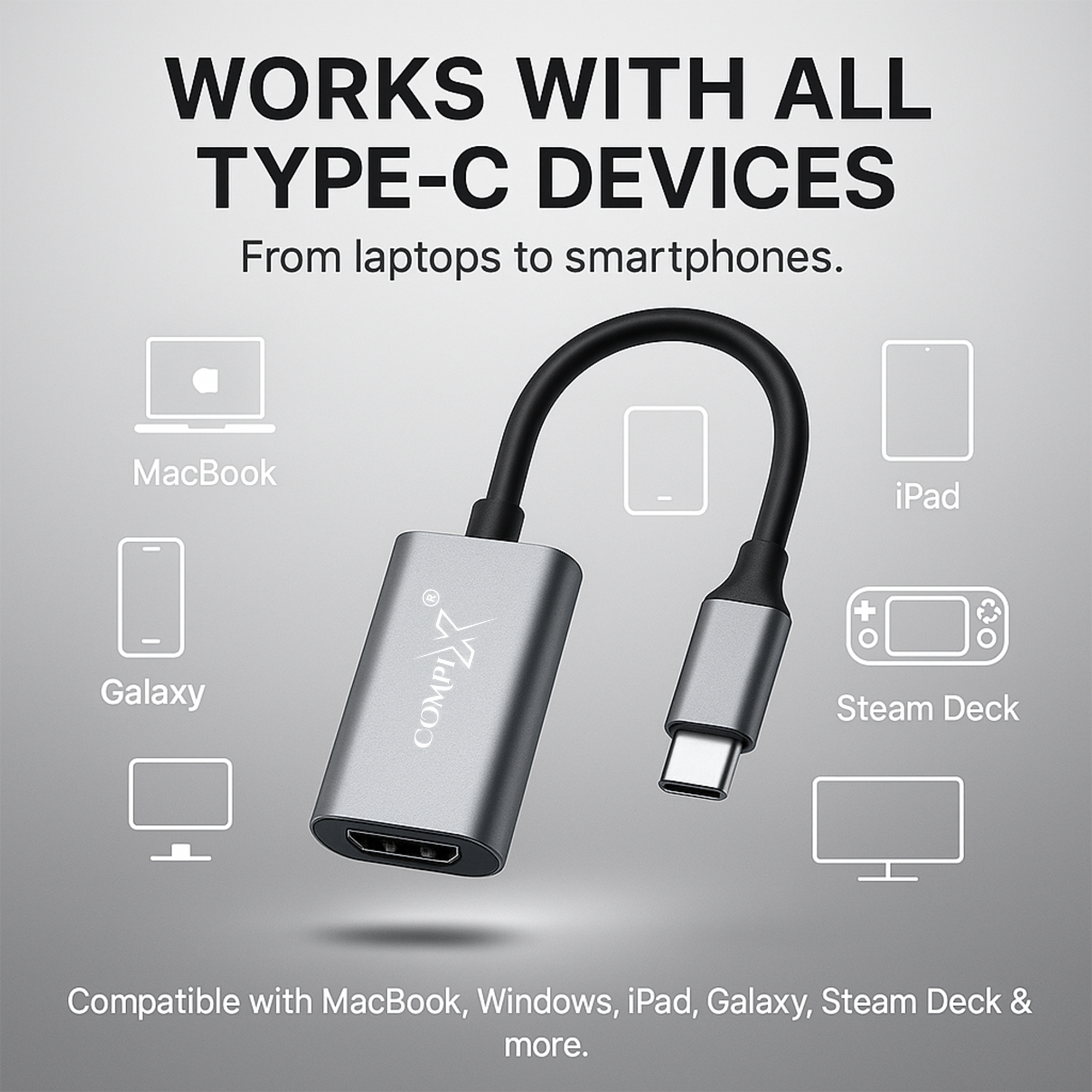 COMPIX USB-C 3.1 to HDMI Adapter 4K@30Hz Aluminum Portable Type-C to HDMI Converter for MacBook, iPad, Galaxy, Surface, XPS & Laptops - Image 3