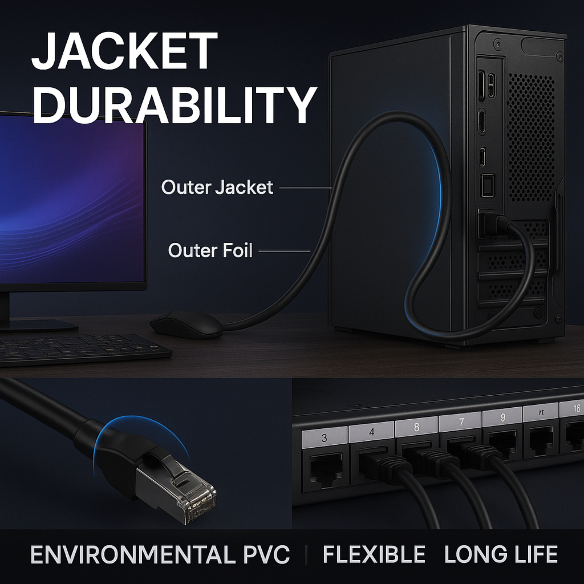 COMPIX Cat8 Ethernet Cable RJ45 Patch Cord 40Gbps 2000MHz Braided Double Shielded LAN – Gigabit Gaming & High-Speed Network Cable (Multiple Lengths) - Image 5