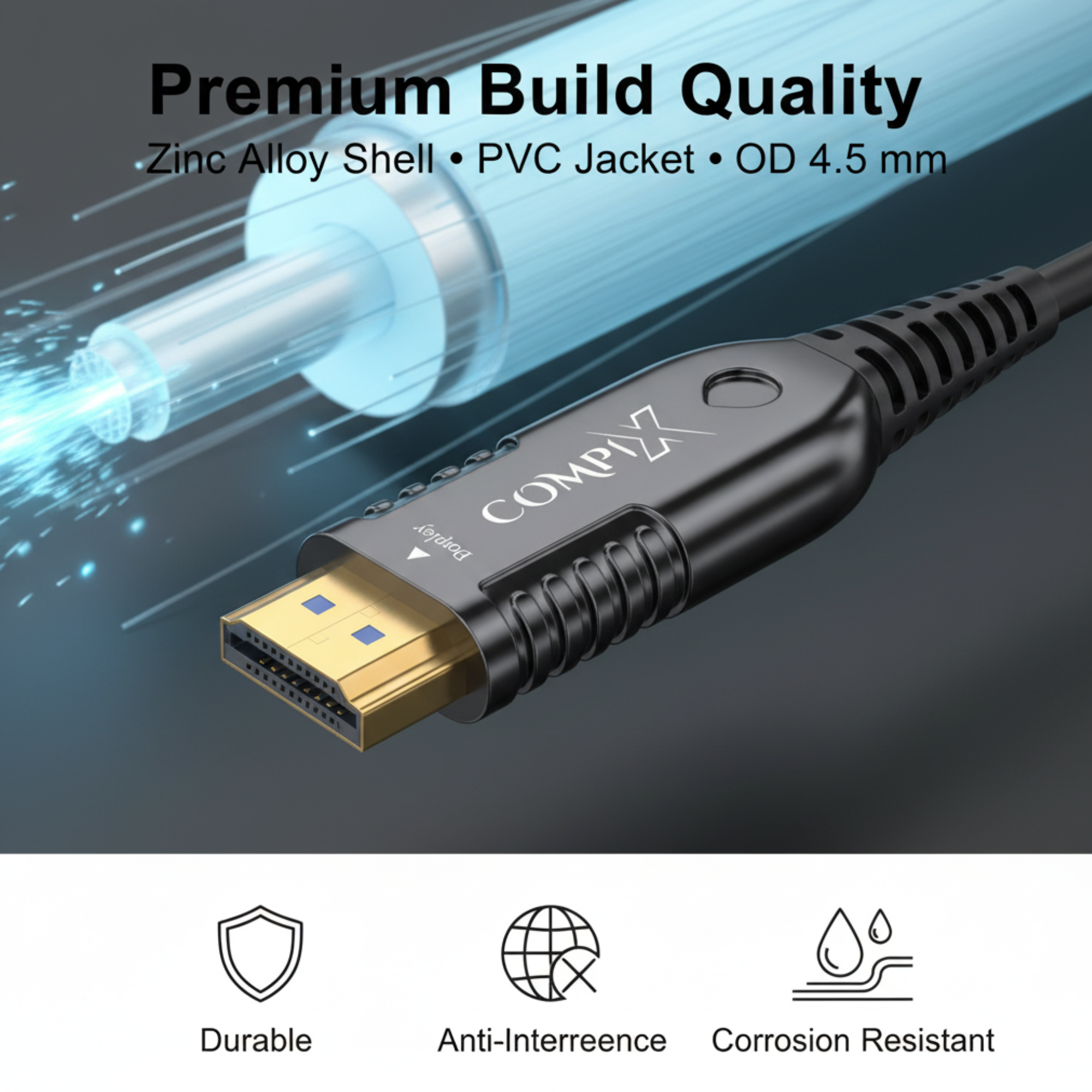 COMPIX HDMI 2.0 Fiber Optic Cable Active Optical 4K@60Hz 18Gbps Ultra HD Gold-Plated Long Distance HDMI Cord for TV, Projector, PS5, Xbox & Home Theater (Multiple Lengths) - Image 9