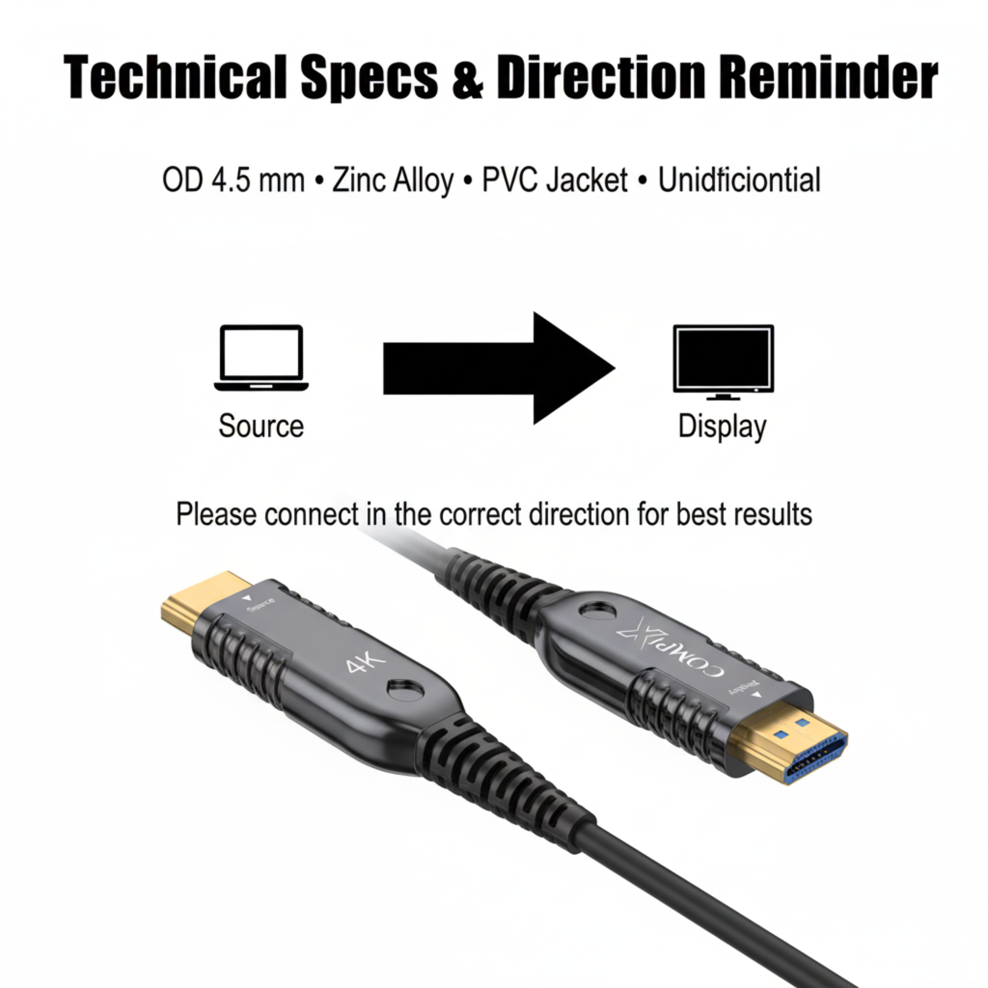 COMPIX HDMI 2.0 Fiber Optic Cable Active Optical 4K@60Hz 18Gbps Ultra HD Gold-Plated Long Distance HDMI Cord for TV, Projector, PS5, Xbox & Home Theater (Multiple Lengths) - Image 3