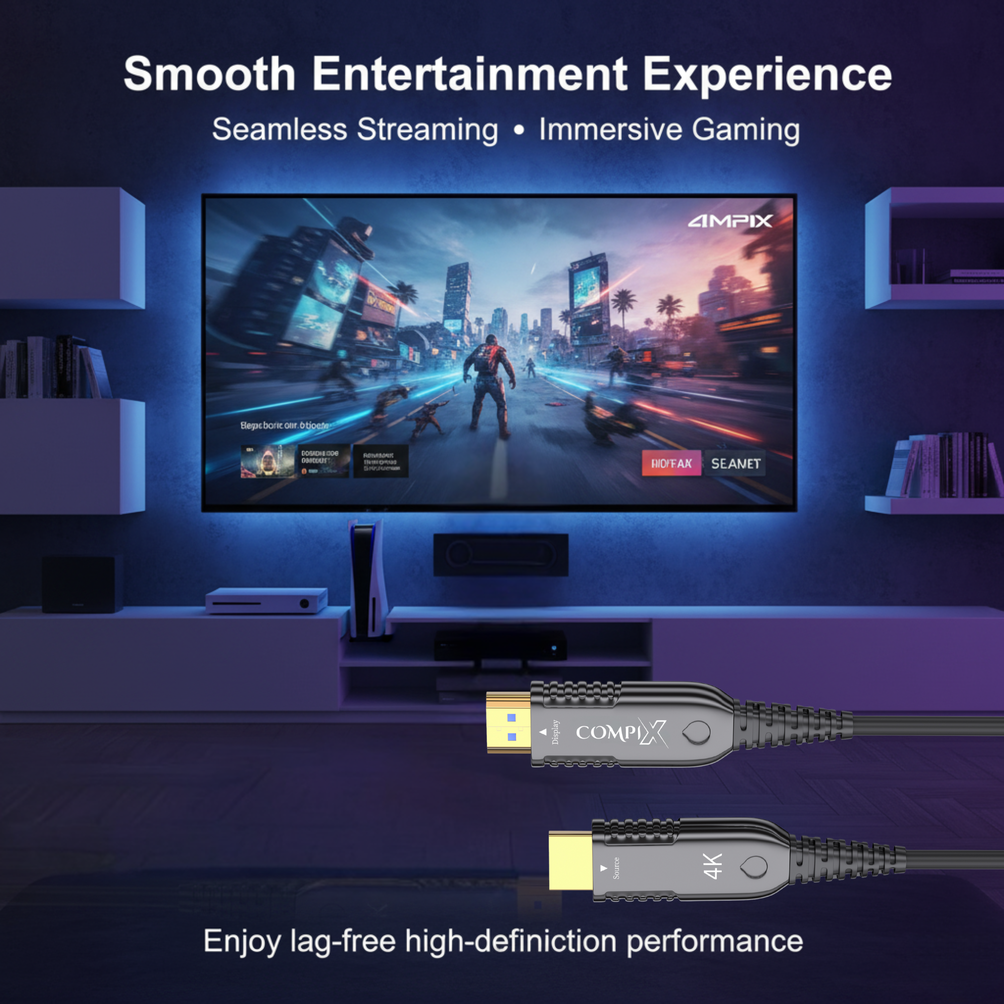 COMPIX HDMI 2.0 Fiber Optic Cable Active Optical 4K@60Hz 18Gbps Ultra HD Gold-Plated Long Distance HDMI Cord for TV, Projector, PS5, Xbox & Home Theater (Multiple Lengths) - Image 4