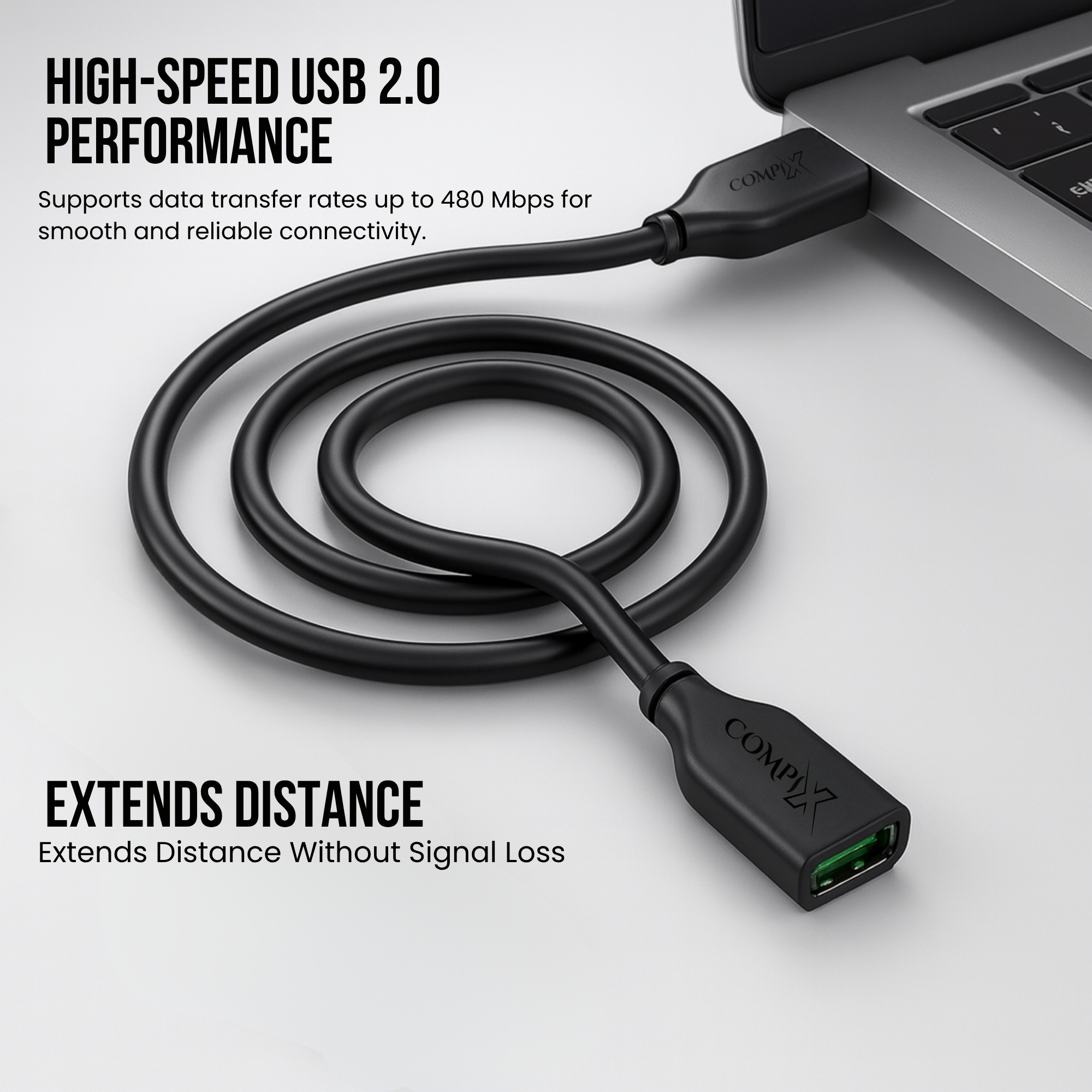 COMPIX USB 2.0 Extension Cable A Male to Female 480Mbps High-Speed Shielded Gold-Plated USB Extender for PC, Laptop, Gaming & Peripherals (Multiple Lengths) - Image 4