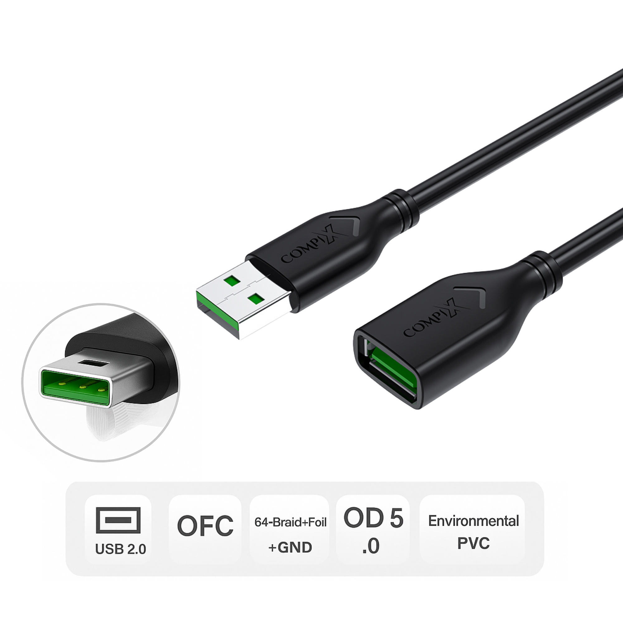 COMPIX USB 2.0 Extension Cable A Male to Female 480Mbps High-Speed Shielded Gold-Plated USB Extender for PC, Laptop, Gaming & Peripherals (Multiple Lengths) - Image 6