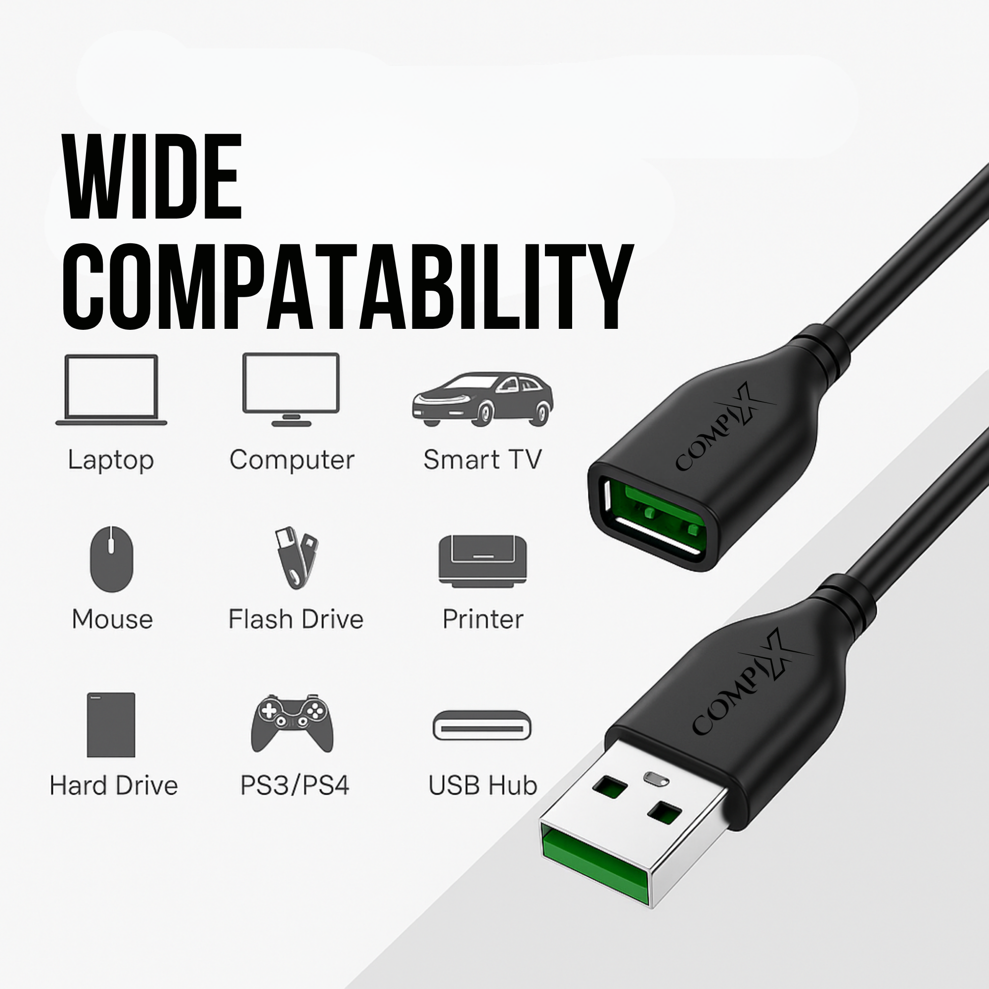 COMPIX USB 2.0 Extension Cable A Male to Female 480Mbps High-Speed Shielded Gold-Plated USB Extender for PC, Laptop, Gaming & Peripherals (Multiple Lengths) - Image 8